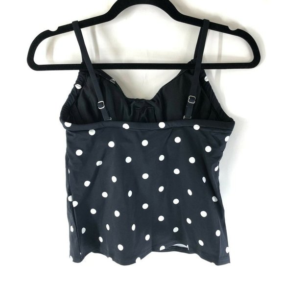 Lands End Tankini Top Underwire Removable Pads V Neck Polka Dot Black White 4P - Picture 2 of 3